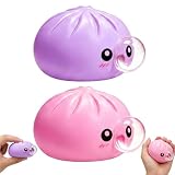 Dumpling Stressball, Giant Antistressball, Dumpling Fidget Toys zum Blasen Machen, Cute Anxiety Relief, Anti Stress Ball Knetball Baozi Mochi Büro (Rosa Lila)