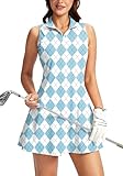 Viodia Women'S Tennis Golf Dress With Shorts Active Exercise Workout Sports Athletic Dresses For Women With Zipper Pockets Blue Plaid