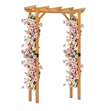 COSTWAY 215cm/229cm Wooden Garden Arch, Trellis Pergola Arbour for Climbing Plant Vines, Outdoor Support Trellis Archway for Party Wedding Backyard Patio (Flat Hanging Roof, 140 x 60 x 215cm)