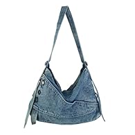 Spacious & Organized Design: Features a large zippered main compartment with an internal slip pocket, plus a convenient exterior slant pocket secured with 3 decorative rivets for on-the-go essentials Premium Denim Construction: Crafted from high-qual...