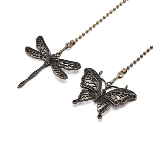 Image of Dragonfly and Butterfly Fan Pull Chain Extender,Bronze Pendant Chain Pull Rope Switch, Lighting Decoration Fan Decoration Extension Chain.