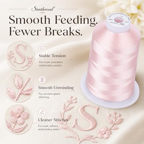 Image of Simthread 5000M 40WT Polyester Embroidery Thread, Light Peach Pink S086 | 5000M 40WT polyester thread feeds smoothly for machine embroidery, monograms, logos, patches and quilting.