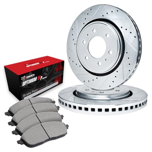 Image of R1 Concepts Front Brake Kit Fits 2003-2009 Toyota 4Runner; 2007-2014 Toyota FJ; 2005-2023 Toyota Tacoma| Optimum Oep Brake Pads and Drilled Slotted Brake Rotors| 12.6 inch Front