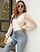 Fayenne Tops for Women Sexy Casual Deep V Neck Cross Wrap Tops Polka Dot Mesh Long Sleeve Outfit Trendy Tops Beige
