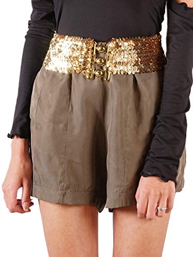 Anna-Kaci Women's Sparkly Glitter Sequin Wide Stretch Elastic Belt Accessory,Gold,One Size #TOP3