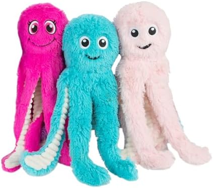 Best Pet Supplies OctoMutant Knitter-Plüsch-Hundespielzeug für interaktives Spielen, für Welpen und Senioren, Indoor-Spiel, weiche Kopffüllung, süß und kuschelig – Bündel (Fuchsia, Lila, Türkis)