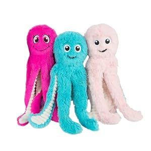 Best Pet Supplies OctoMutant Crinkle Plush Dog Toys for Interactive Play, Puppy and Senior Indoor Play, Soft Head Stuffing, Cute and Cuddly – Bundle (Fuchsia, Purple, Turquoise)
