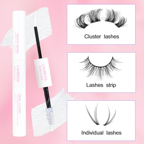 Image of Lash Glue for Eyelash Clusters LAUBESS 2 in 1 Lash Bond and Seal Waterproof Lash Cluster Glue 10ml Adhesive Eyelash Glue Home Use Strong Hold 72H