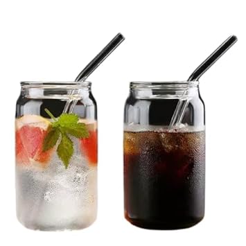 Glass Coffee Mug with Straw Green Tea Sipper Tumbler Mug with Lid - Pack of 2- Travel Mug,Drinking Glass,Glass Sipper,Mason Jar,Can Sipper,Milk Mug,Juice Cup (T Trayo 2)