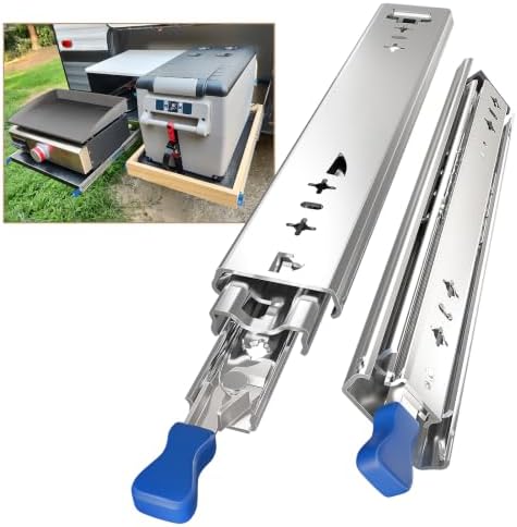 AOLISHENG Schubladenschiene Vollauszug 300 mm, Schwerlastauszug 53 mm Breite mit Verriegelung 120 kg Tragkraft, für Werkstatt, Industrie, LKW und Maschinenbau, 1 Paar (2 Stück)