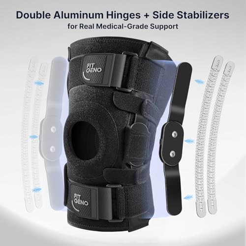 Fit Geno Hinged Knee Brace for Meniscus Tear: Adjustable Knee Support for Knee Pain w/Side Stabilizers & Hinges for Injury or Surgery Recovery - Men and Women