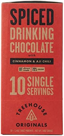 Treehouse Originals Organic Hot Chocolate | 72% Cacao Peruvian Dark Chocolate | Gluten-Free, Soy-Free, Hot Cocoa Mix | 1.2 oz (Spiced, 10 Pack)