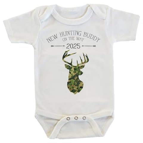 Witty and Bitty New Hunting Buddy On The Way Pregnancy Reveal Announcement Onesie/Bodysuit (2025) Cover