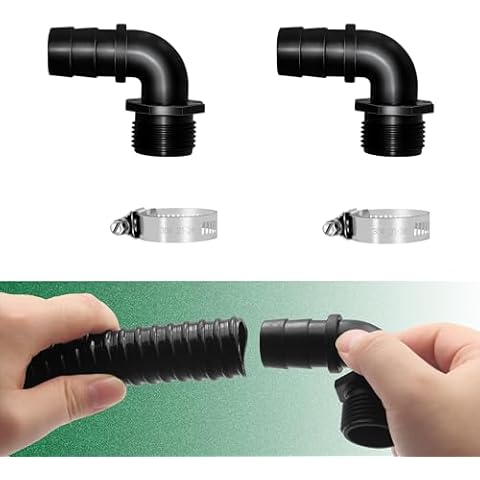 LONGRUNNEW Pond Hose Fittings Adapter 2 Packs 90 Degree Elbow Adapter 1" Hose ID x 1.2" NPT Male with 2 Clamps Cover
