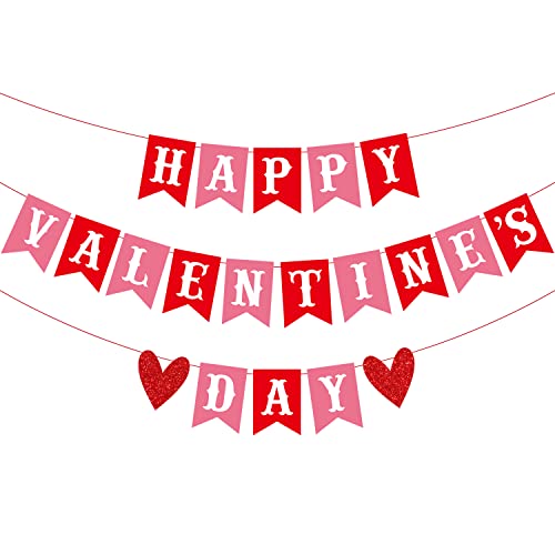 CAVLA Happy Valentine's Day Banner Red Pink Valentine's Day Bunting Banner with Glitter Heart Signs Valentines Day Paper Garland for Home Wall Valentines Party Decorations Supplies by CAVLA - Used condition - US$14.68