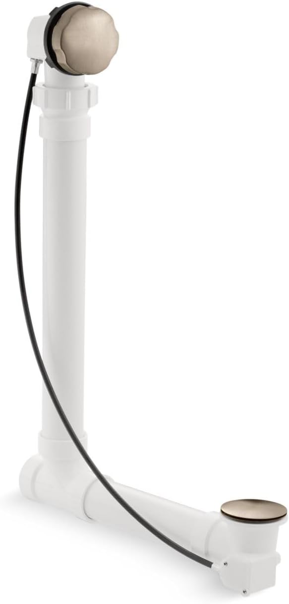 KOHLER 7213-CP Clearflo Cable Bath Drain with PVC Tubing, Metal Control Hande, Cable-Activated Bath Drain, Polished Chrome