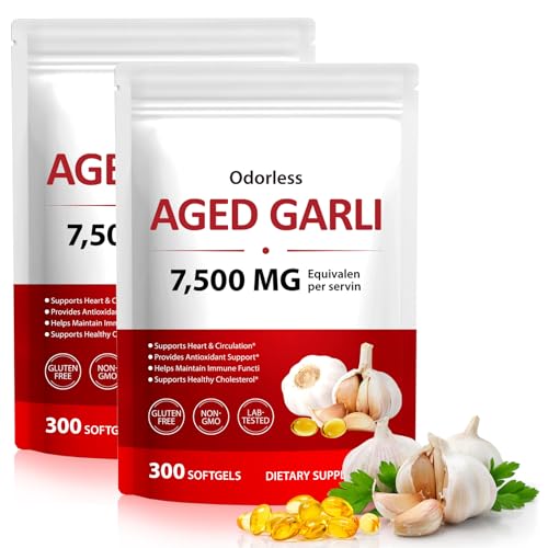 NIFEISHI Aged Garlic Extract â€“ (600 Count) 7500mg Odorless, Organic Garlic Softgels for Overall Wellness â€“ Non-GMO Vegetarian Supplement, 2-Year Matured