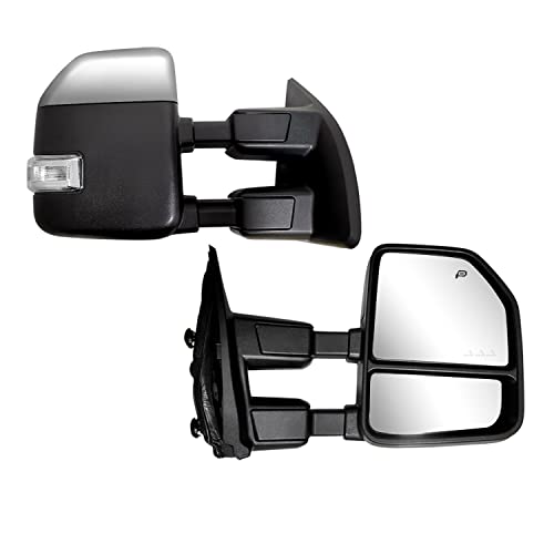 Brovw Towing Mirrors compatible for 1999-2016 Ford F250 F350 F450 F550 Super Duty Truck Side Mirrors with Turn Signal Light Power Heated Manual telescoping folding Chrome cap Pair