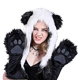 TopTie Animal Hat Hood Scarf with Paws Mittens Attached Winter Cap-Panda