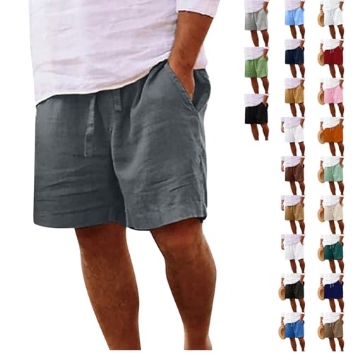 Linen Shorts for Men Casual Elastic Waist Drawstring Lightweight Beach Shorts Summer Beach Slim-Fit Swim Trunks