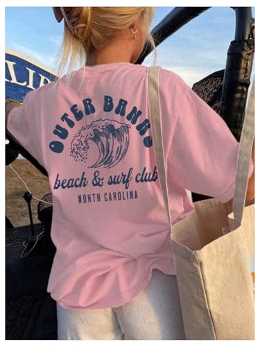 Image of RoseSeek Girl's Letter Print T Shirt Half Sleeve Drop Shoulder Crew Neck Oversized Tee Tops