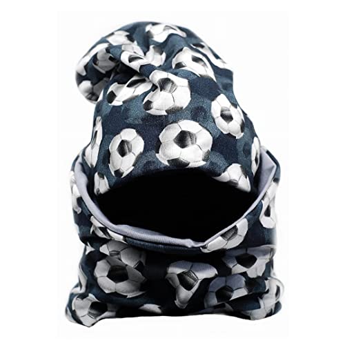 Need Sleep Kinder Beanie Mütze und Loop Set | 1-7 Jahre | Halstuch Loop-Schal Schlauchschal | Junge Mädchen Unisex | 95% Baumwolle mit Oeko-Tex | Made in EU (Fußball/Grau, bis 3 Jahre) Cover