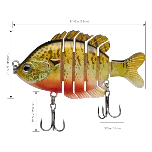 BASSDASH SwimPanfish Multi Jointed Panfish Bluegill Swimbaits Hard Topwater Bass Lures Fishing Lure Crank Saltwater 3.5in/0.85oz - Thumbnail 2