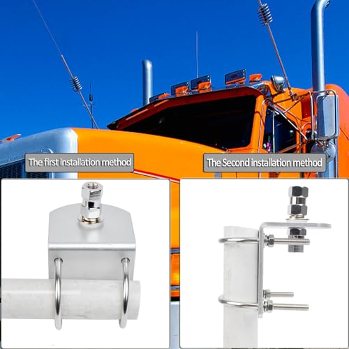 HYS Universal CB Antenna Mount W/ SO239 Stud, Antenna Mast Pole Mount Kits Heavy Duty 2pcs U-Bolt Clamp Bracket, L-Bracket with 10mm(APPR. 0.39inchs) Hole