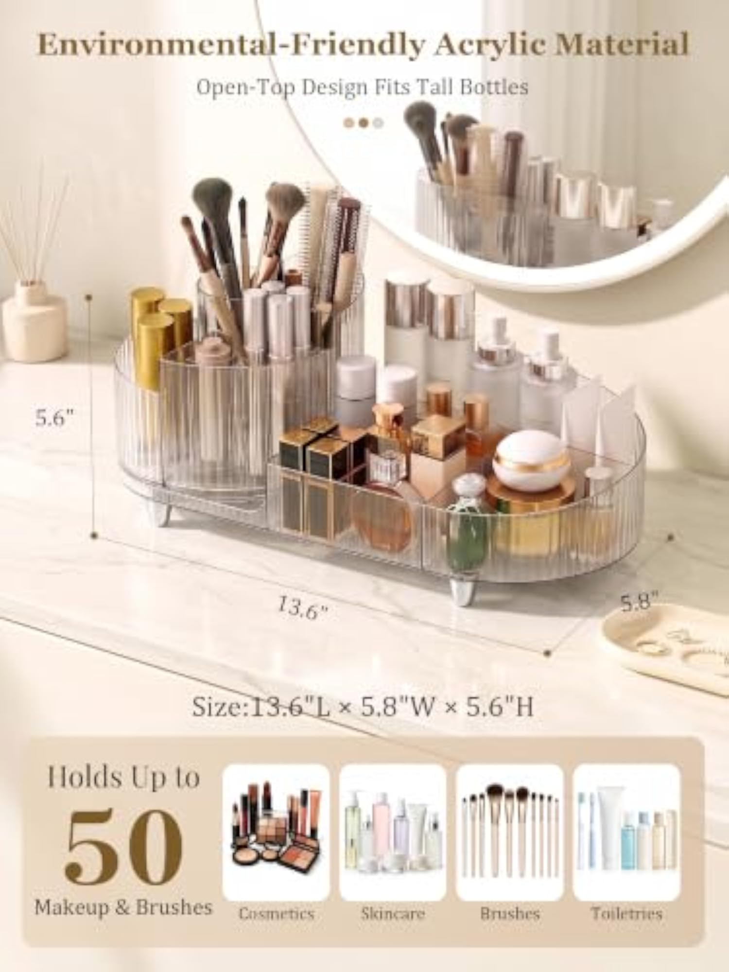 Rotating Clear Makeup Organizer for Vanity Countertop