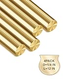 LRVOJUY 4-Pack Solid Brass Rods, 1/4 x 12 Inch Brass Rod, Premium Brass Round Stock, Precision-Cut with...