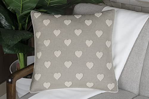 Vagmine Hand Embroidered French Knotted Hearts Square Decorative Accent Throw Pillow Cover - Bedroom Decor, Couple Present, Valentine Gift - 18X18 Inches, Natural #TOP1
