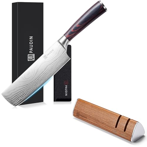 Paudin PAUDIN Nakiri Knife - 7" + Walnut Knife Sharpener