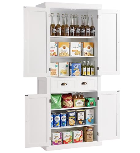 KIGOTY 72" Tall Kitchen Pantry Cabinet with Drawer and 4 Adjustable Shelves, Freestanding Pantry Storage Cabinets, Wood Cupboard Pantry Cabinet for Kitchen, Dining Room, Living Room, Off White