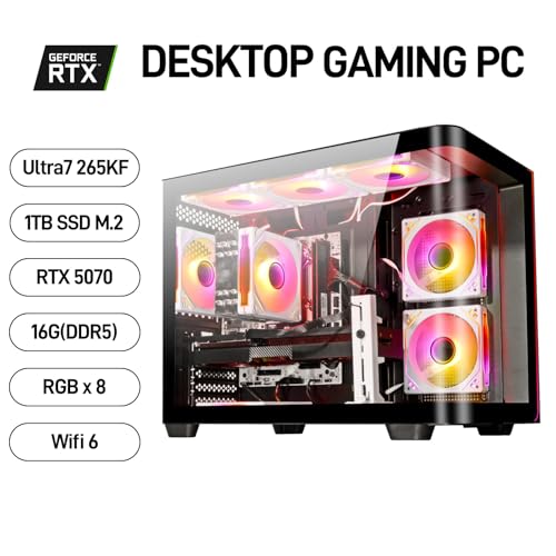 Image of Gaming Desktop PC Core Ultra 7 265KF | GeForce RTX 5070 12GB GDDR7 | 16GB DDR5 RAM | 1TB NVMe SSD 3.0 | High-Performance Tower for 4K 8K VR Gaming, Streaming & Content Creation