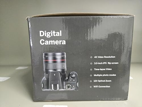 72MP 4K Digitalkamera mit 12X Optischem Zoom, WLAN, Autofokus & 3-Zoll-Flip-Bildschirm, Digitalkamera für Fotografie & Video, 2 Akkus + 32GB SD-Karte – Ideale Kamera für Anfänger & Vlogger