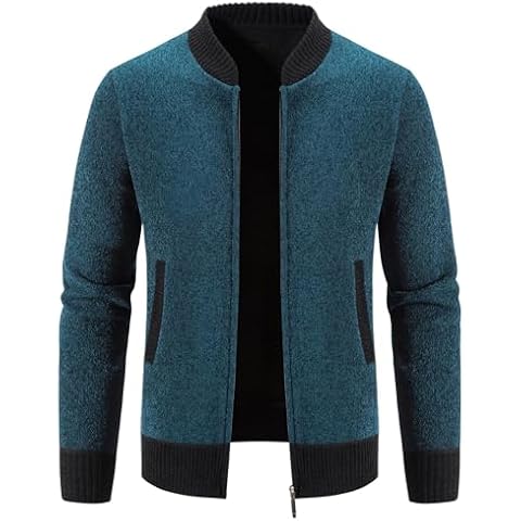 KUDMOL Men's Full Zip Baseball Collar Sweater Cover