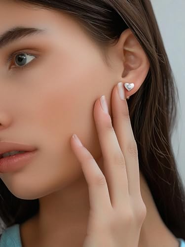 Silvora S925 Silver Half Hoop Earrings for Women Heart Initial Earrings - A-Z 26 Alphabet 7mm Wide Minimalist Huggie Earrings2