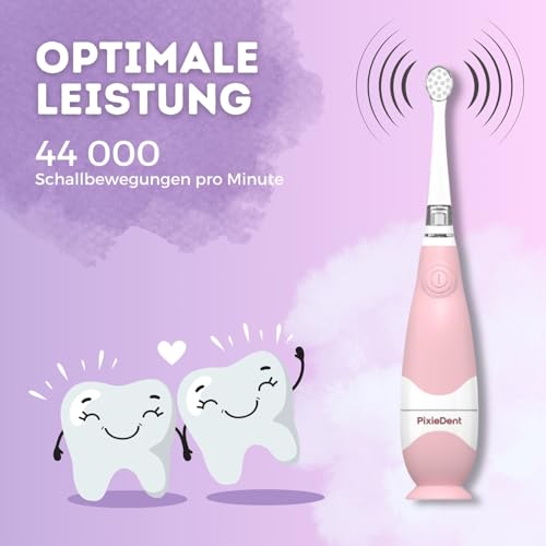 PixieDent Elektrische zahnbürste für Kinder Schallzahnbürste ultraschall mit 2 ersatzbürsten und 2 Modi Timer Zeitschaltuhr Sanfte Borsten LED Kinderzahnbürste von 0-3 Jahre (Rosa, Baby) – Bild 4