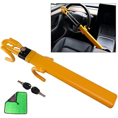 AOLIHAN Car Steering Wheel Lock, Heavy Duty Anti-Theft Car Device, Retractable Steering Wheel Lock Bar, Steering Lock Twin Hooks Universal for Any Vehicle Yellow (Double Hook Lock Yellow) Cover
