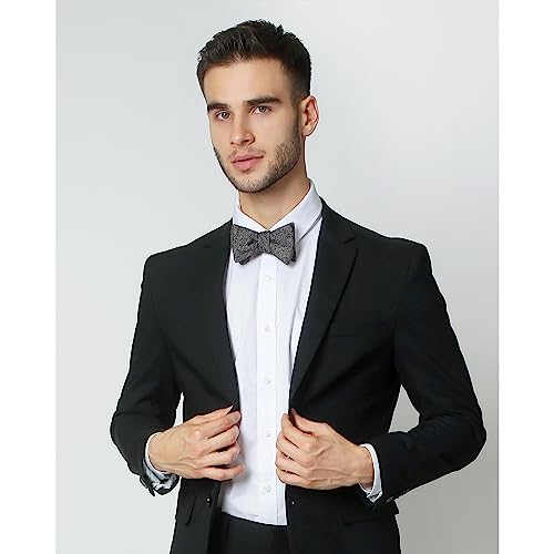 Jacob Alexander Men's Wool Blend Herringbone Traditional Freestyle Self-Tie Bow Tie - Black/Gray #TOP4