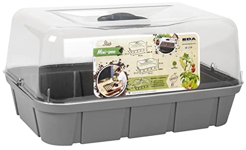 EDA - Mini Serre de Culture Veg&Table - 5,7 L - Taille M - Couvercle avec Système d'Aération Inclus - Plateau pour Semis - 38 x 25,5 x H. 19 cm - Gris...