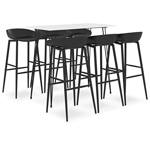 WKIEQACO Juego de muebles de cocina y comedor, juego de bar de 7 piezas, blanco y negro