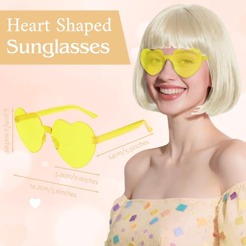Image of PLULON Blonde Bob Wig and Sunglass Set, Neon Short Bob Wig Sunglass Pack Costume Colorful Cosplay Wig Hairpieces for Bachelorette Neon Party Favors, Halloween Decorations