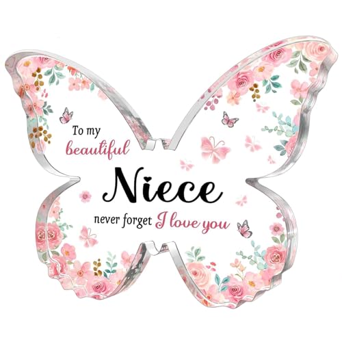 GiftyTrove Unique Niece Gift from Auntie Aunt Uncle - 5x3.8x0.5 Inch Butterfly Acrylic Plaque Decor - Mothers Day Valentines Day Birthday Christmas Gift for Niece