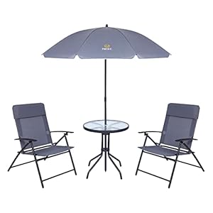 Nice C Patio Furniture, Patio Set with Umbrella, Outdoor Dinning Set, Small Balcony Table and Chair Set, Patio Furniture Set, Table and Chairs, 4-Piece Garden Furniture Set with Tilted Umbrella (Grey)