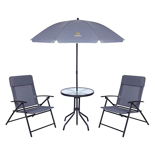 Nice C Patio Furniture, Patio Set with Umbrella, Outdoor Dinning Set, Small Balcony Table and Chair Set, Patio Furniture Set, Table and Chairs, 4-Piece Garden Furniture Set with Tilted Umbrella (Grey)