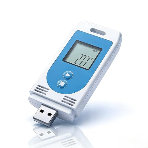 Digital USB Temperatur Datenlogger, -30°C-60°C/0-85% RH Datenlogger Temperatur Luftfeuchtigkeit Logger, Automatisch Generierte PDF-/CSV-Berichte, 32000 Datensätze, für Labor Gefrierschrank Versand