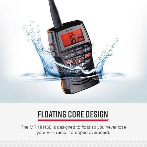 Image of Cobra VHF Marine Radio - MR HH150 FLT - 3 Watt, Floating, Long Range, Handheld, NOAA, International, Waterproof, Submersible, Weather Alerts, LCD Screen, Belt Clip