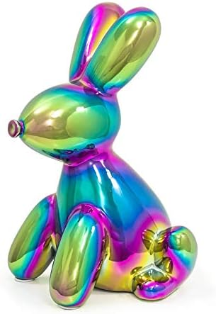 Balloon Money Bank Bunny, Cool and Unique Ceramic Piggy Bank with High-Gloss Rainbow Finish
