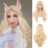 RDY 613 Blonde Body Wave Wig for Women Fashion Natural Beach Wave Synthetic Lace Front Wigs with Middle Part Glueless Daily Wear Cosplay Costume Party Wig